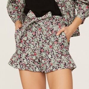 Cinq À Sept Penny Floral Ruffle Hem‎ High Waisted Tie Belt Denim Shorts Size 12